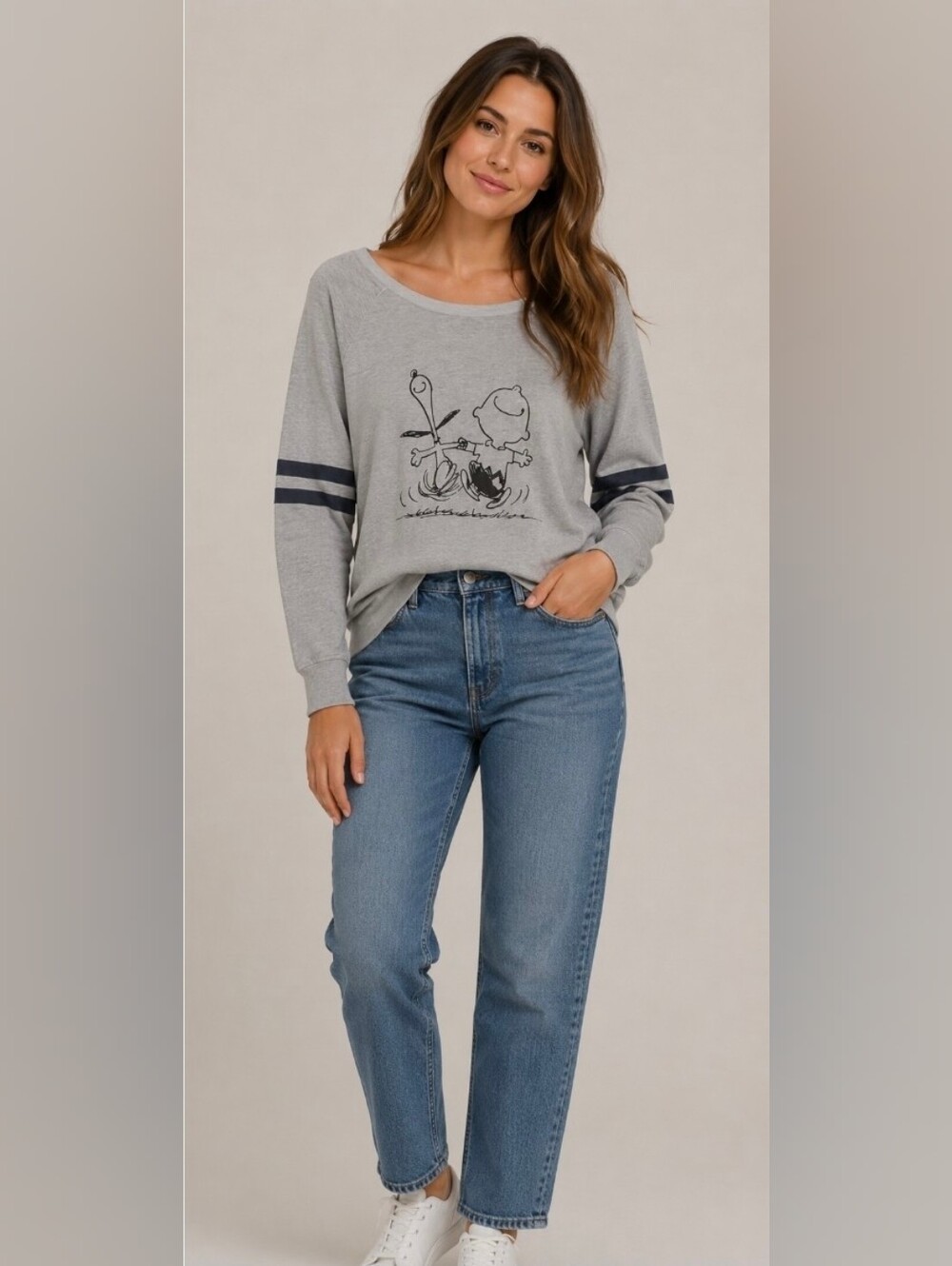 Hybrid Apparel Peanuts Gray Graphic Long Sleeve Crewneck  Sz L